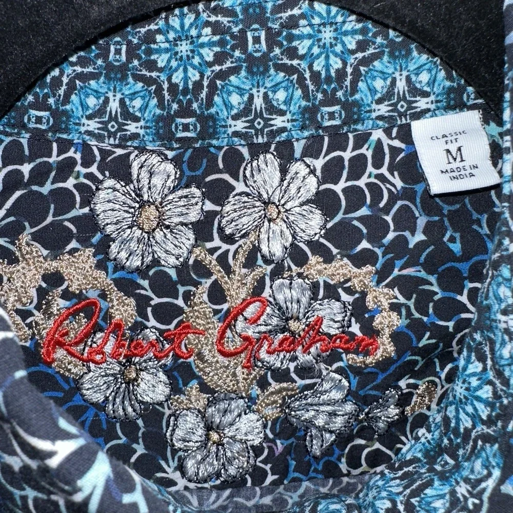Robert Graham Mens M‎ Floral Medallion Button Down Shirt Blue Black Classic Fit